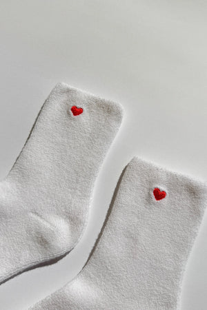 Le Bon Shoppe Embroidered Cloud Socks - in White + Heart