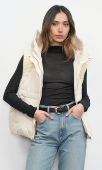 Greylin Douglas Ribbed Puffer Hooded Vest in Cream