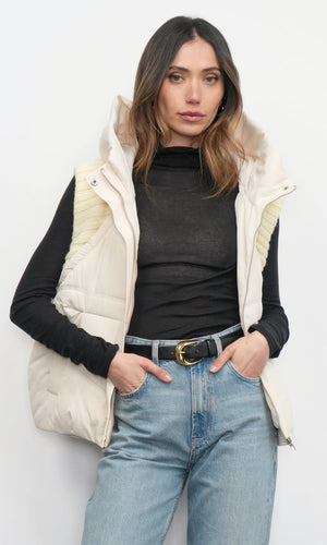 Greylin Douglas Ribbed Puffer Hooded Vest in Cream