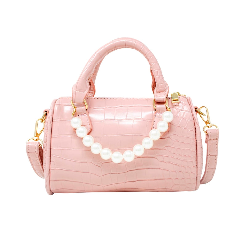 Zomi Gems Crocodile Pearl Duffle Handbag in Pink
