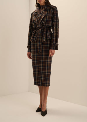 Favorite Daughter The Cropped Charles Trench in Toffee Plaid