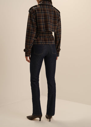 Favorite Daughter The Cropped Charles Trench in Toffee Plaid
