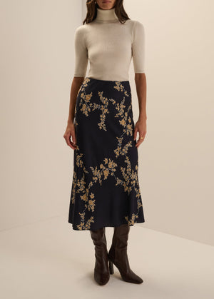 Favorite Daughter The JoJo Skirt in Navy Vine Floral