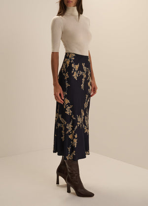 Favorite Daughter The JoJo Skirt in Navy Vine Floral