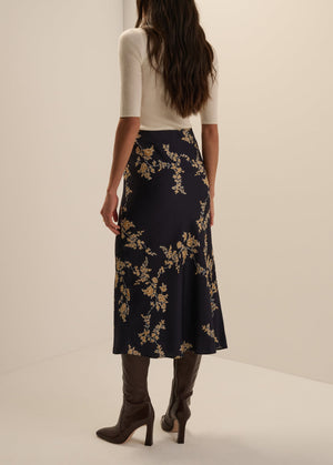 Favorite Daughter The JoJo Skirt in Navy Vine Floral