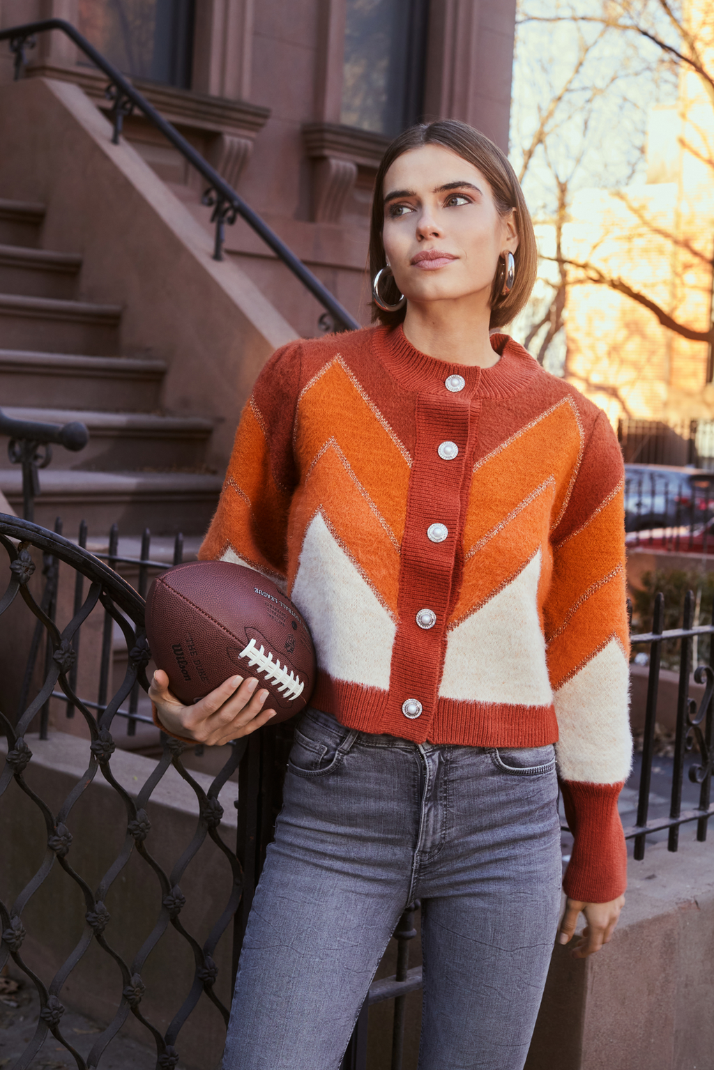 Allison Fuzzy Chevron Cardigan in Terracotta