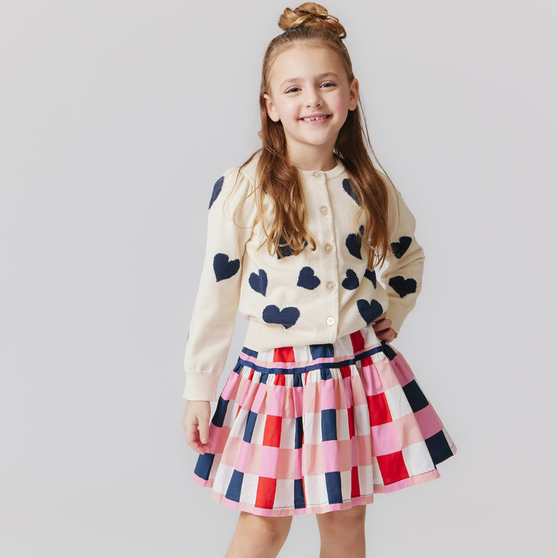 Pink Chicken Maribelle Skirt in Navy Red Check