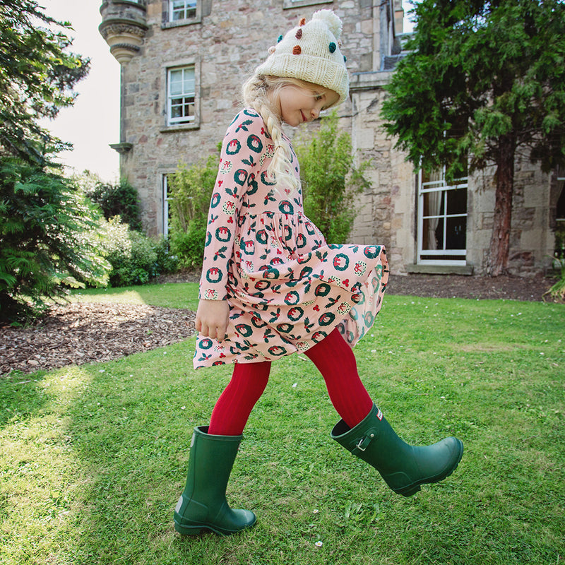 Pink Chicken Bamboo Steph Dress in Wreaths and Holly