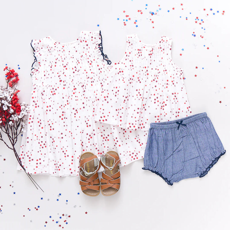 Pink Chicken Waverly Dress in Red Ditsy Stars