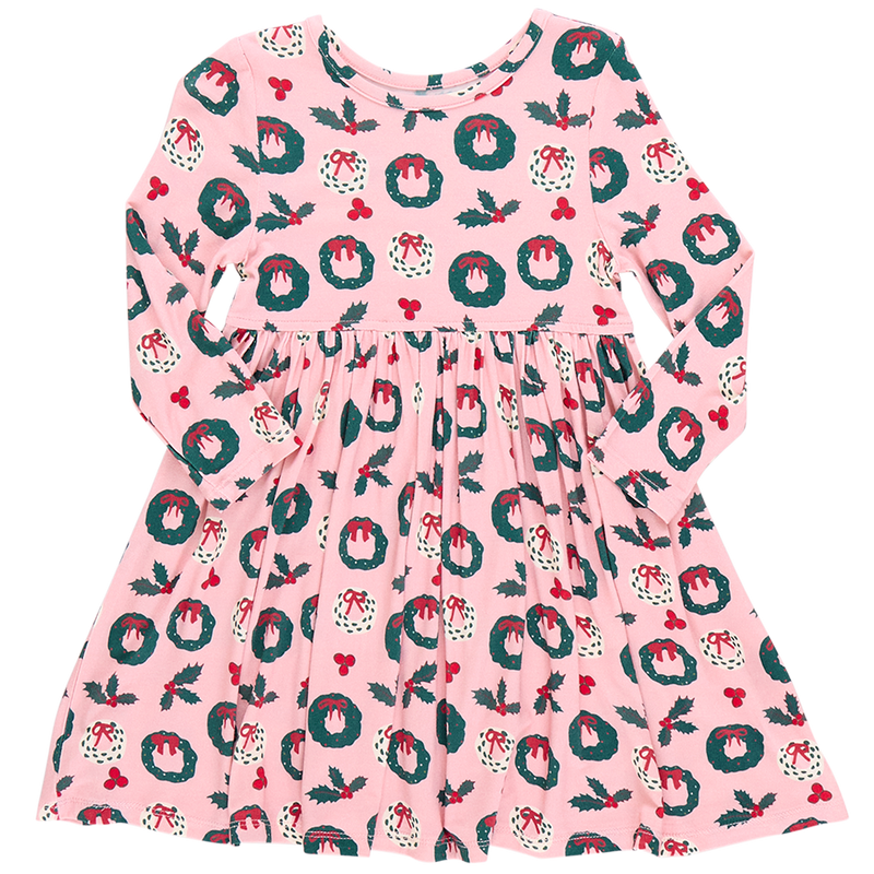 Pink Chicken Bamboo Steph Dress in Wreaths and Holly