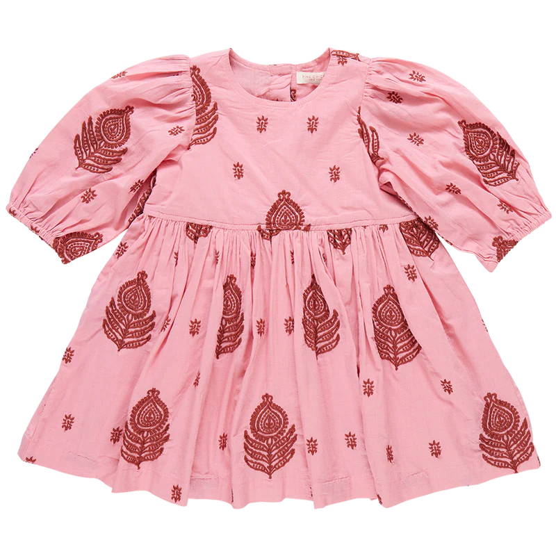 Pink Chicken Brooke Dress in Indian Stamp Embroidery