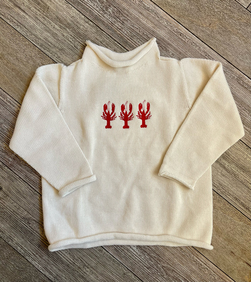 A Soft Idea Roll Neck Sweater in Cream with Lobster Trio