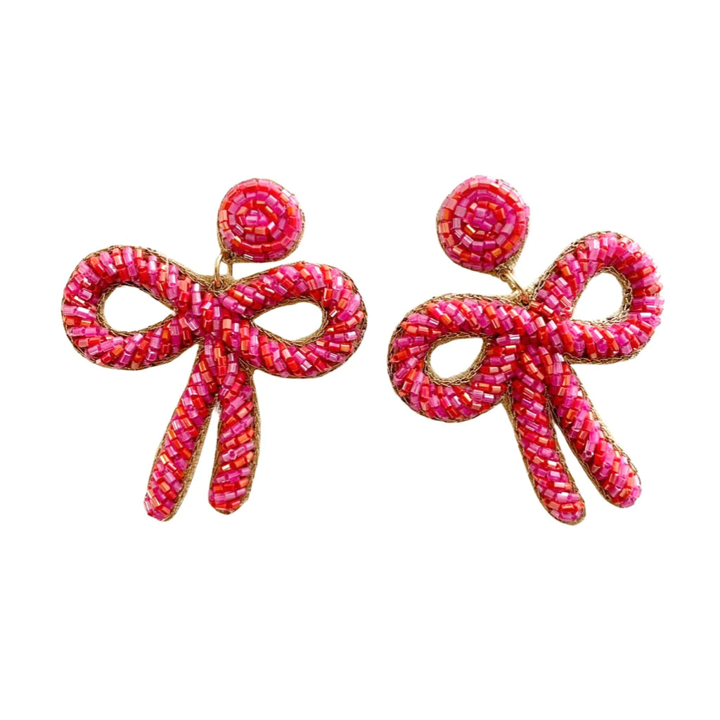 Beth Ladd Bow Earrings in Pink/Red