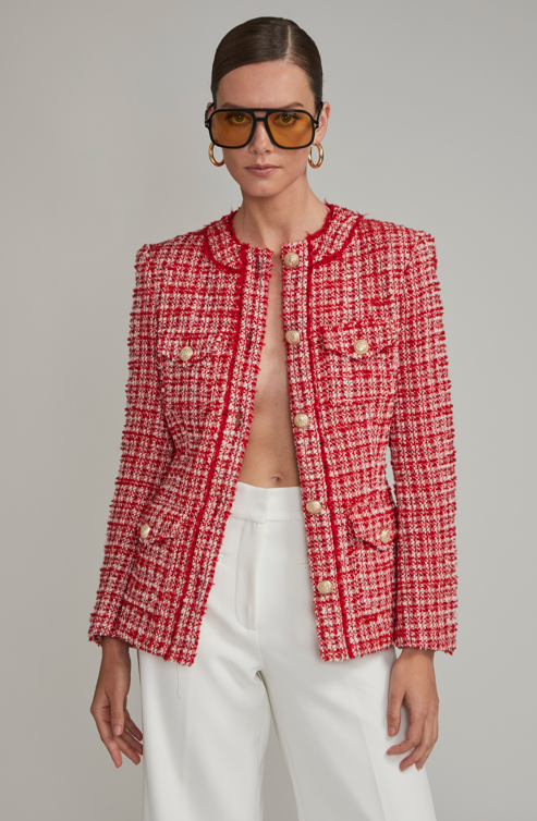 Generation Love Larsa Tweed Blazer in Red/White