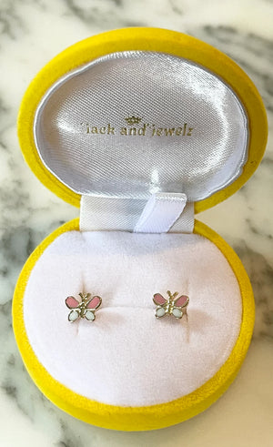 Jack and Jewelz Pink/White Butterfly Earrings