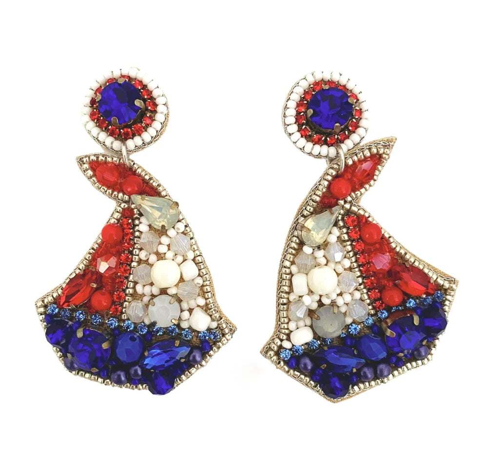 Beth Ladd Sailboat Earrings in Red/White/Blue