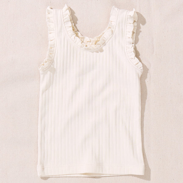 Coop Kids by Pink Chicken Joy Ruffle Rib Tank in Cream