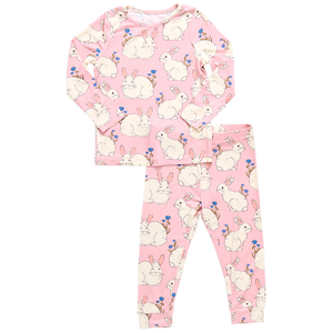 Pink Chicken Bamboo Pajama Set in Pink Bunnies