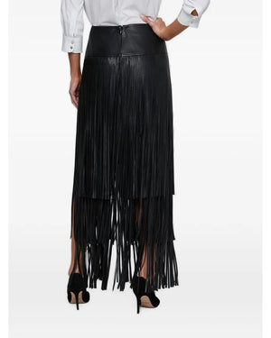 L'Agence Karoline Maxi Fringe Skirt in Black