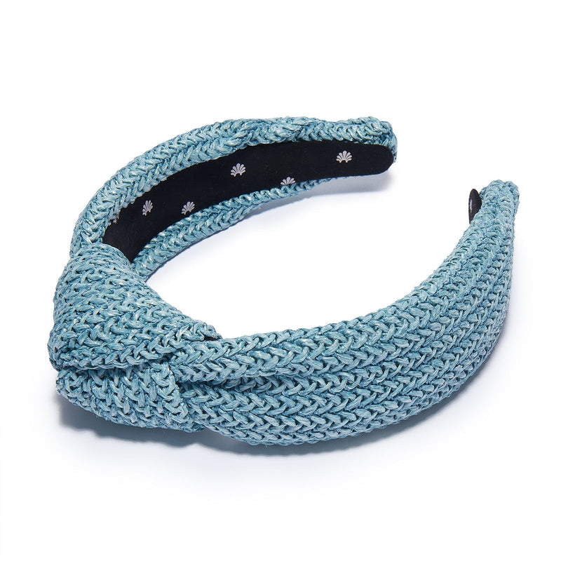 Lele Sadoughi Braided Raffia Knotted Headband in Pacific Sky