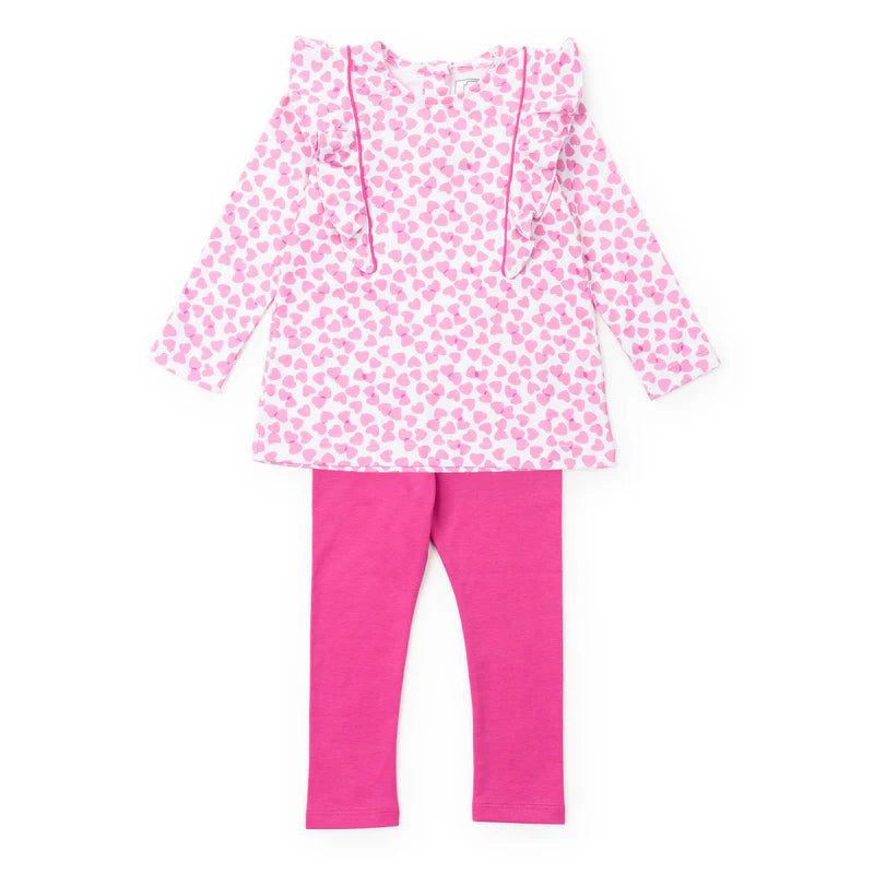 Lila + Hayes Olive Legging Set in Pink Confetti Hearts