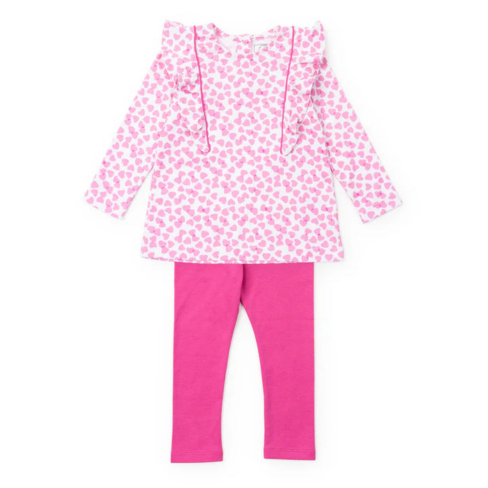 Lila + Hayes Olive Legging Set in Pink Confetti Hearts