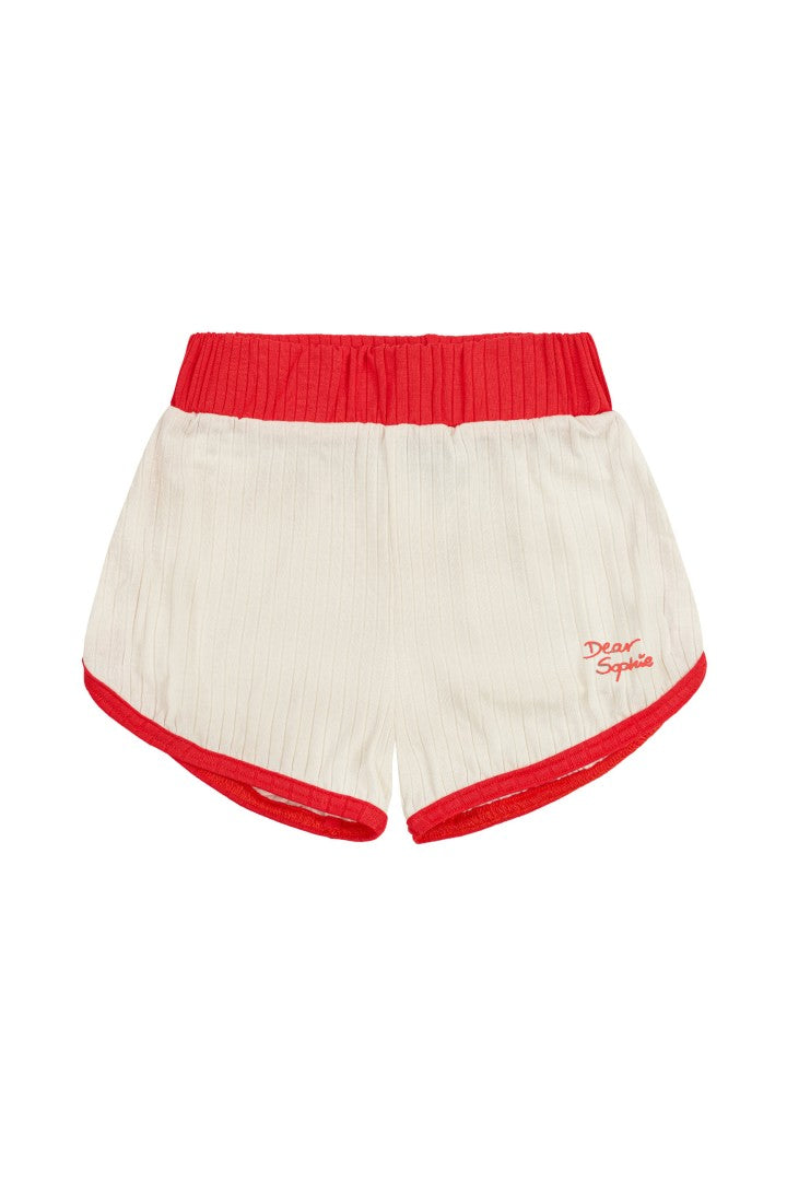 Dear Sophie Ribbed White and Lobster Red Shorts
