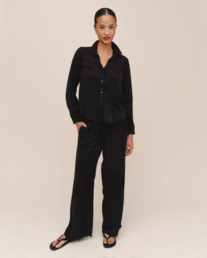 Bella Dahl Long Sleeve Shirt with Lace Inset in Black