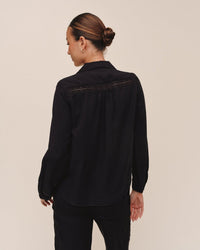 Bella Dahl Long Sleeve Shirt with Lace Inset in Black