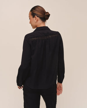Bella Dahl Long Sleeve Shirt with Lace Inset in Black