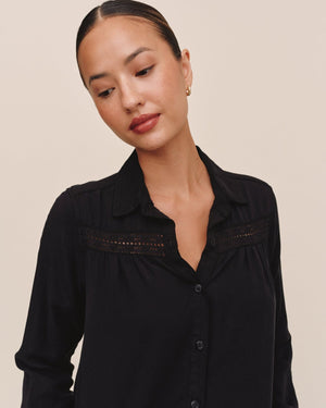 Bella Dahl Long Sleeve Shirt with Lace Inset in Black