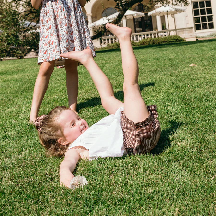 Minnow Micro Gingham Ruffle Shorts in Cocoa