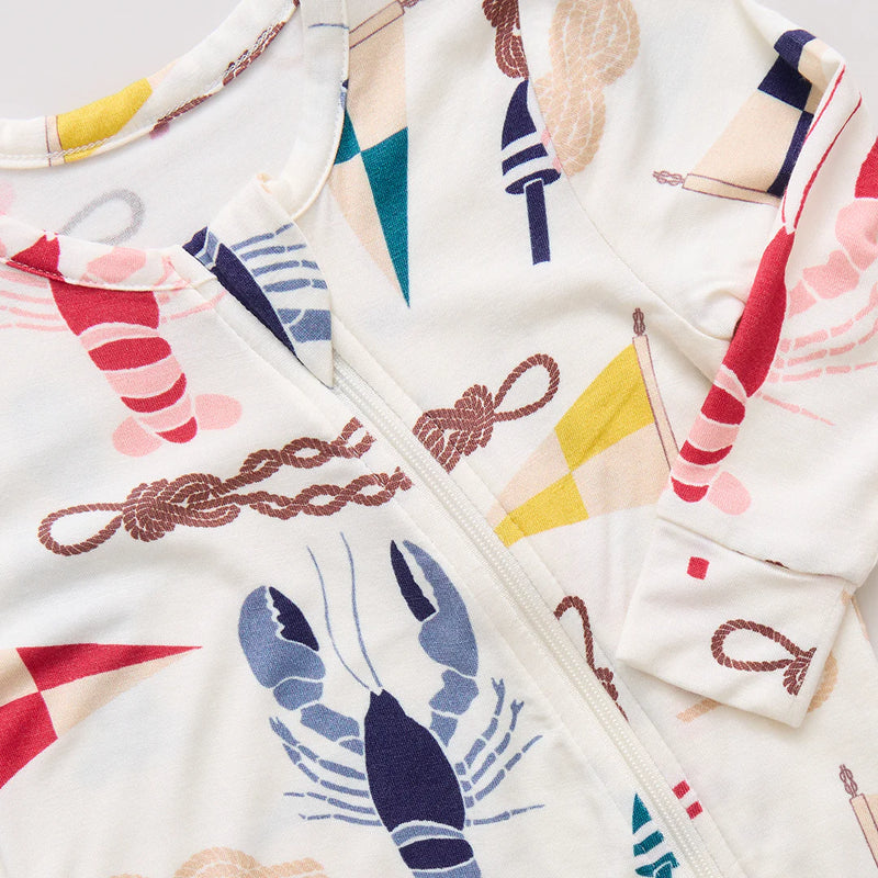 Pink Chicken Bamboo Romper in Nautical Notions