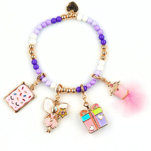Charm It! Gold Purple Stretch Bead Bracelet