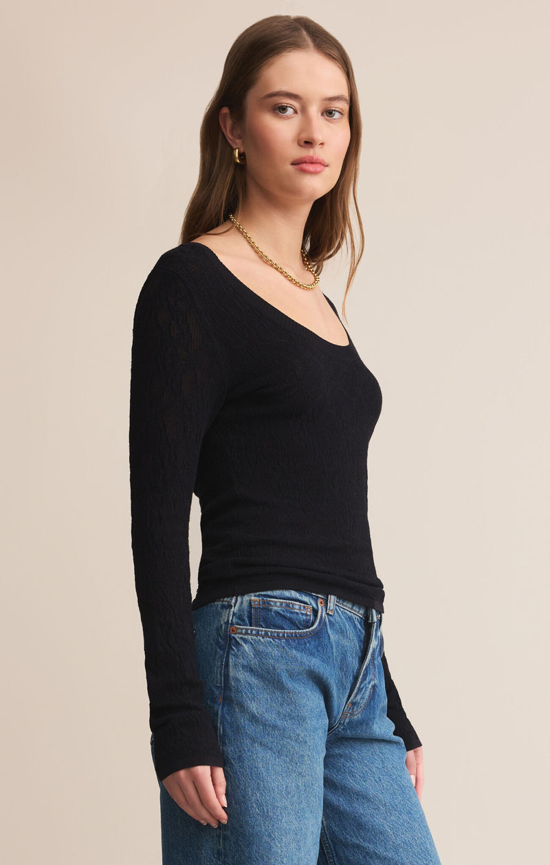 Z Supply Tibi Scoop Neck Mesh Top in Black