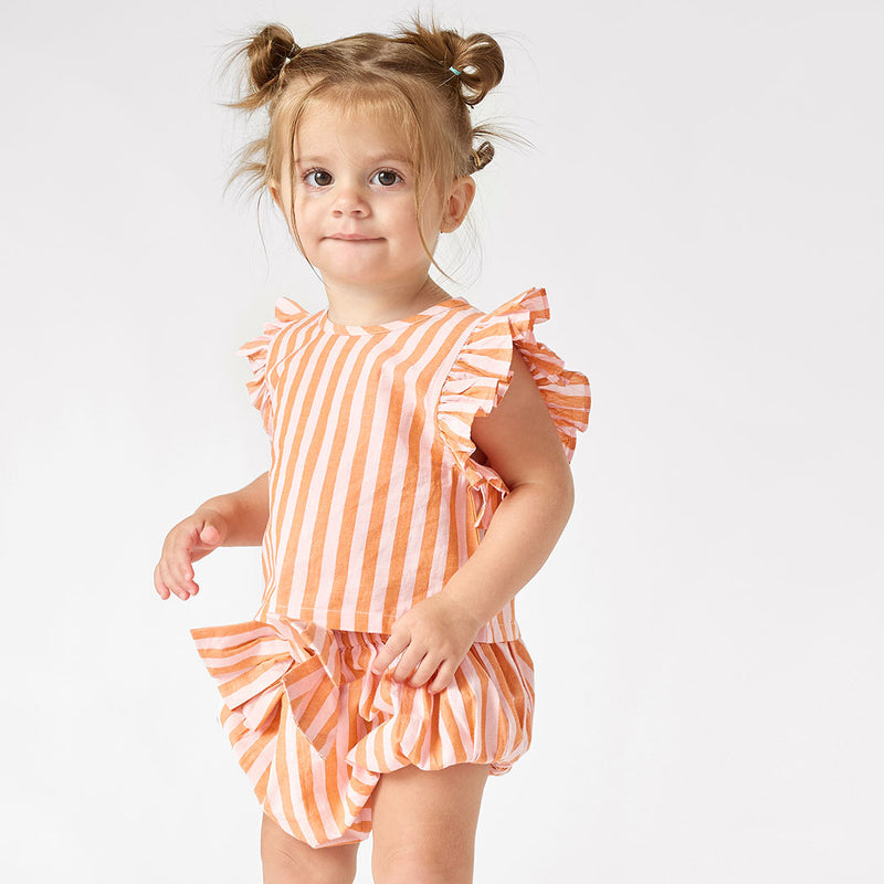 Pink Chicken Baby Abigail Set in Orange/Pink Stripe