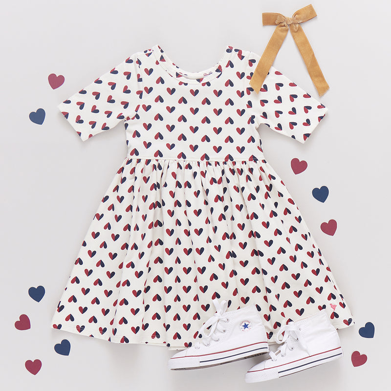 Pink Chicken Organic Steph Dress in Mini Half Hearts