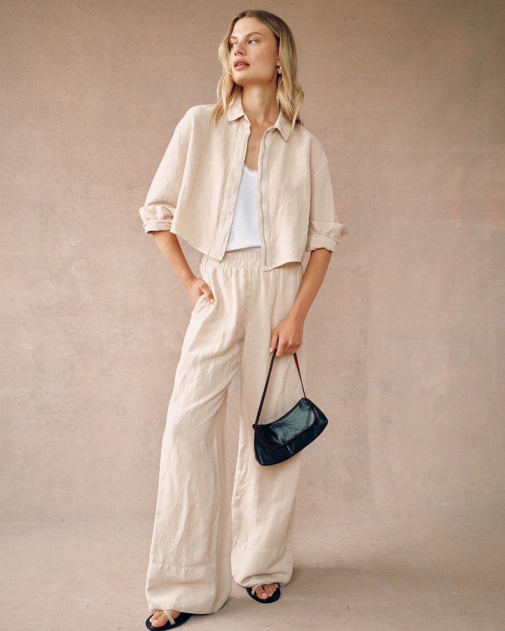 Bella Dahl Oversized Cropped Shacket in Moroccan Sand