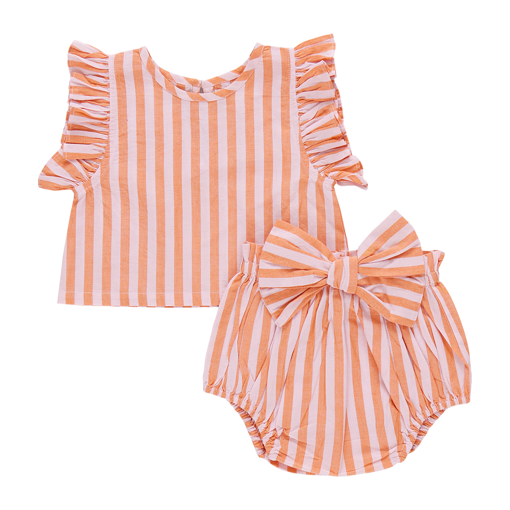 Pink Chicken Baby Abigail Set in Orange/Pink Stripe