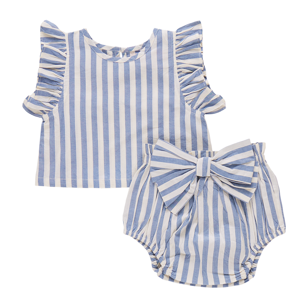 Pink Chicken Baby Abigail Set in Blue Stripe