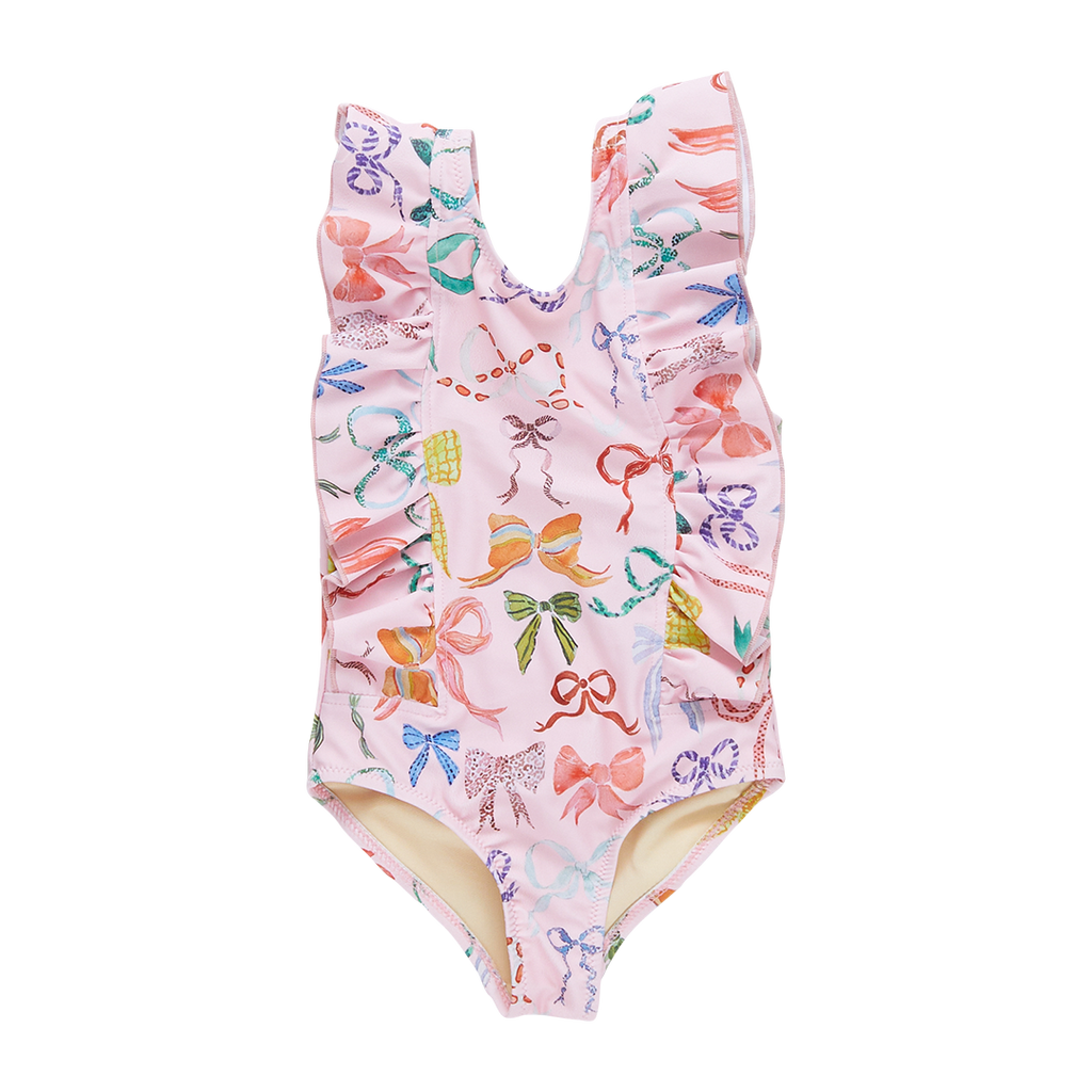 Pink Chicken Baby Katniss Swimsuit in Watercolor Bows