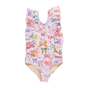 Pink Chicken Baby Katniss Swimsuit in Watercolor Bows