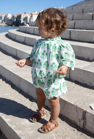 Pink Chicken Baby Misha Set in Green Strawflower