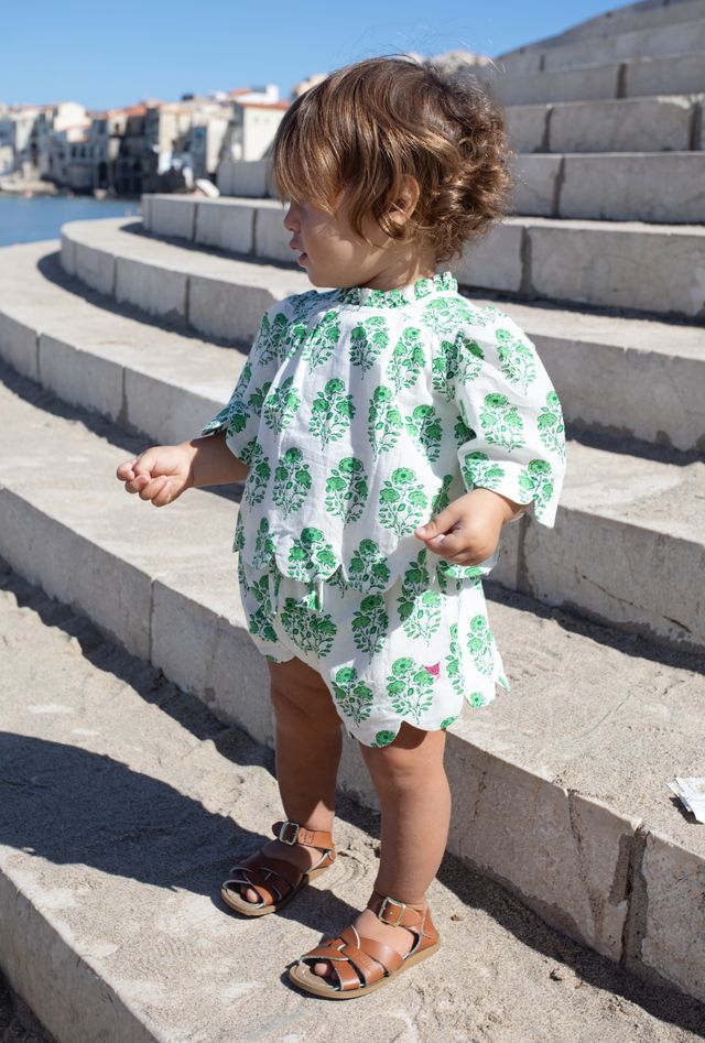 Pink Chicken Baby Misha Set in Green Strawflower