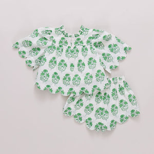 Pink Chicken Baby Misha Set in Green Strawflower