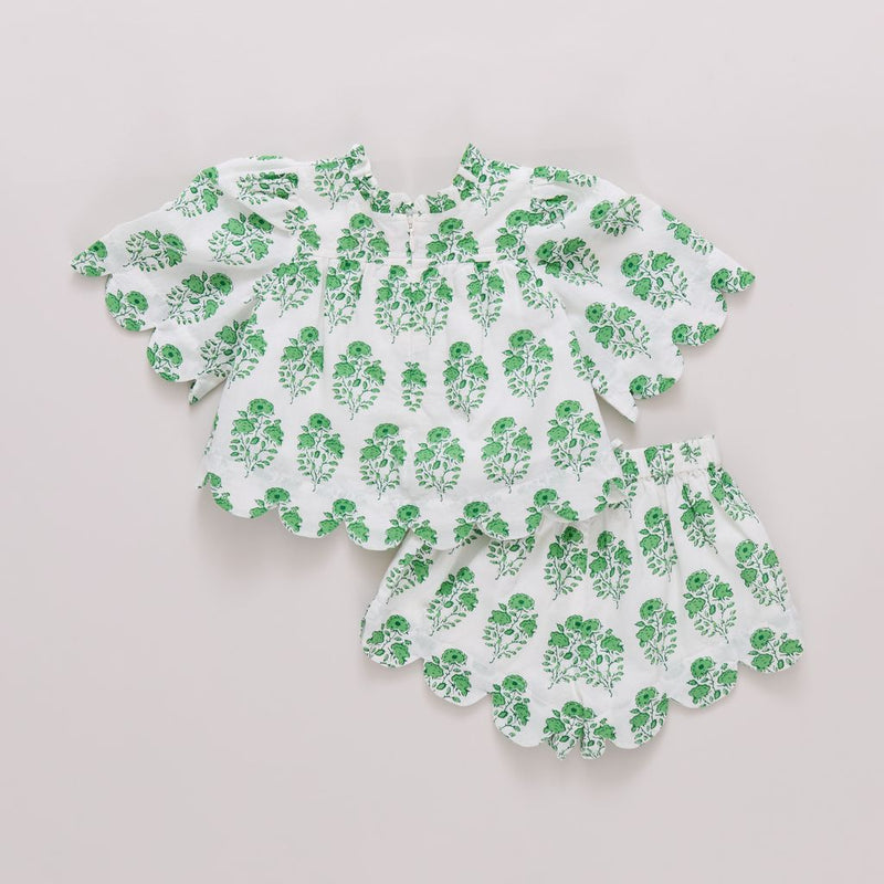 Pink Chicken Baby Misha Set in Green Strawflower