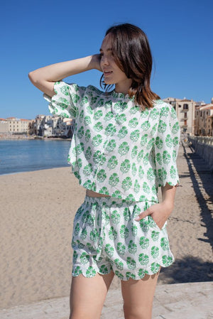 Pink Chicken Womens Misha Scallop Short in Green Strawflower