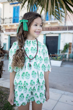 Pink Chicken Misha Scallop Set in Green Strawflower