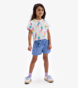 Hatley Belted Paperbag Shorts in Chambray