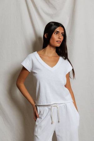 perfectwhitetee Pearl Japanese Jersey V-neck Tee in White